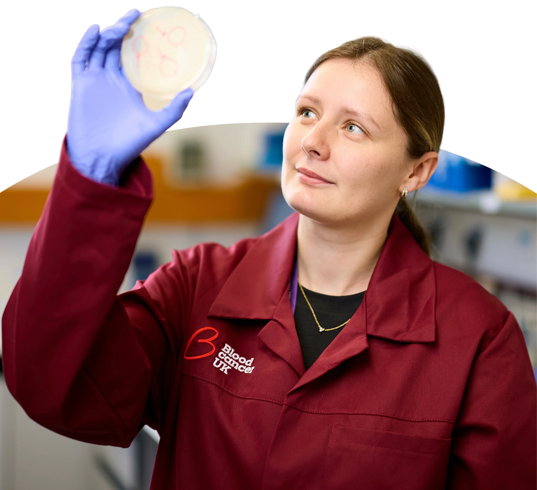 Blood Cancer UK researcher examining a cell culture dish